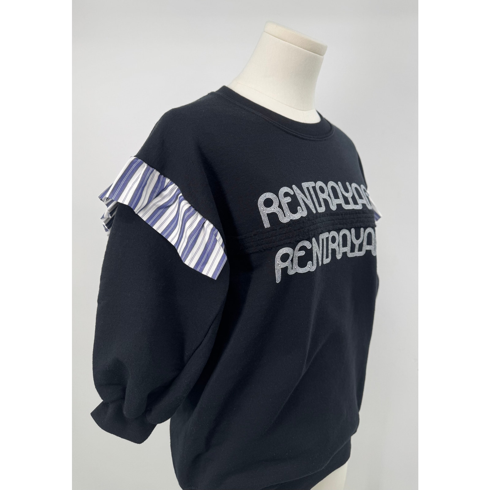 Rentrayage Black Navy Sweatshirt Short Sleeve Ruffle Oversized Xs Nwt — image 2 of 7